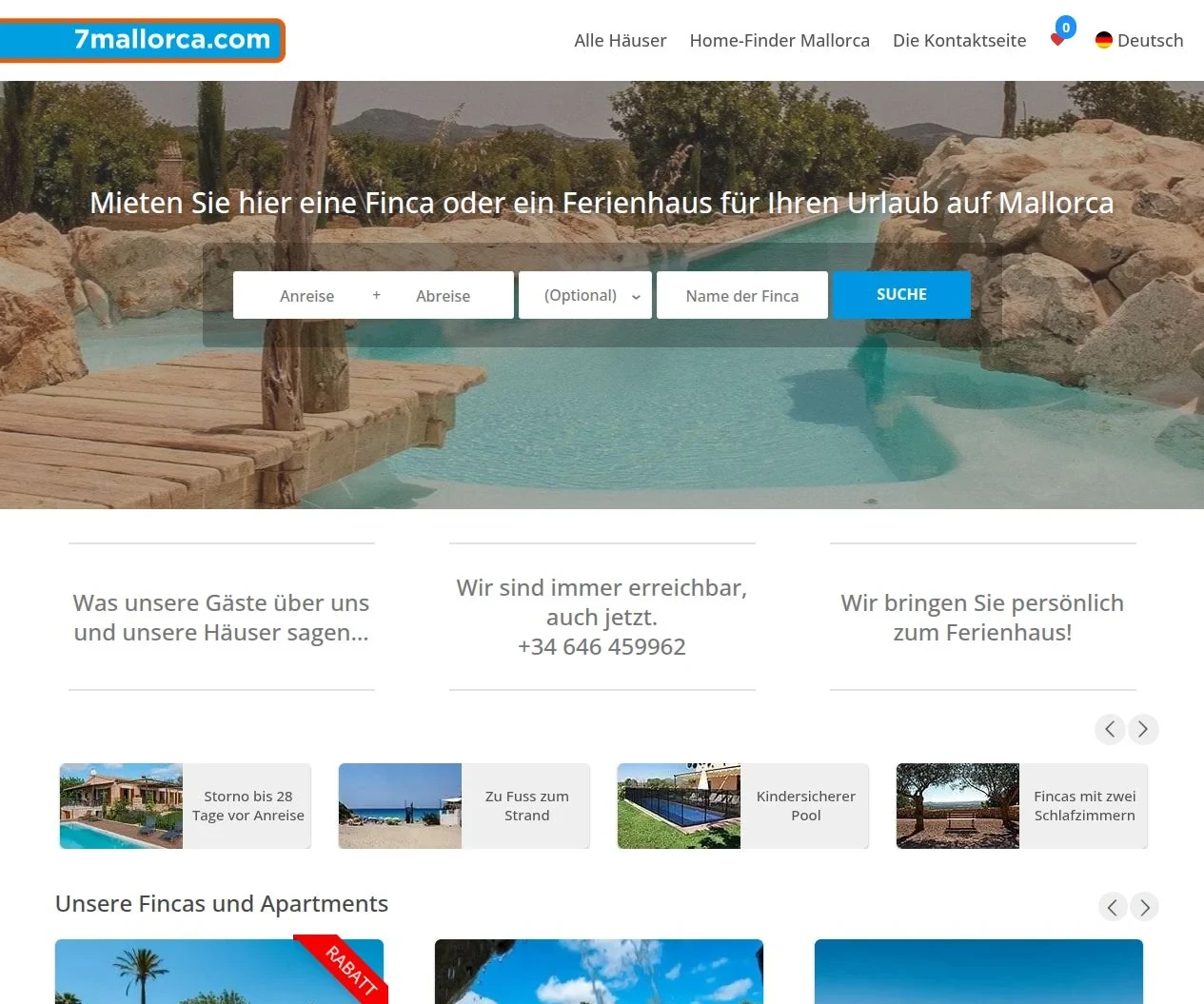 7mallorca-Website mit Suche nach Ferienhäusern auf Mallorca