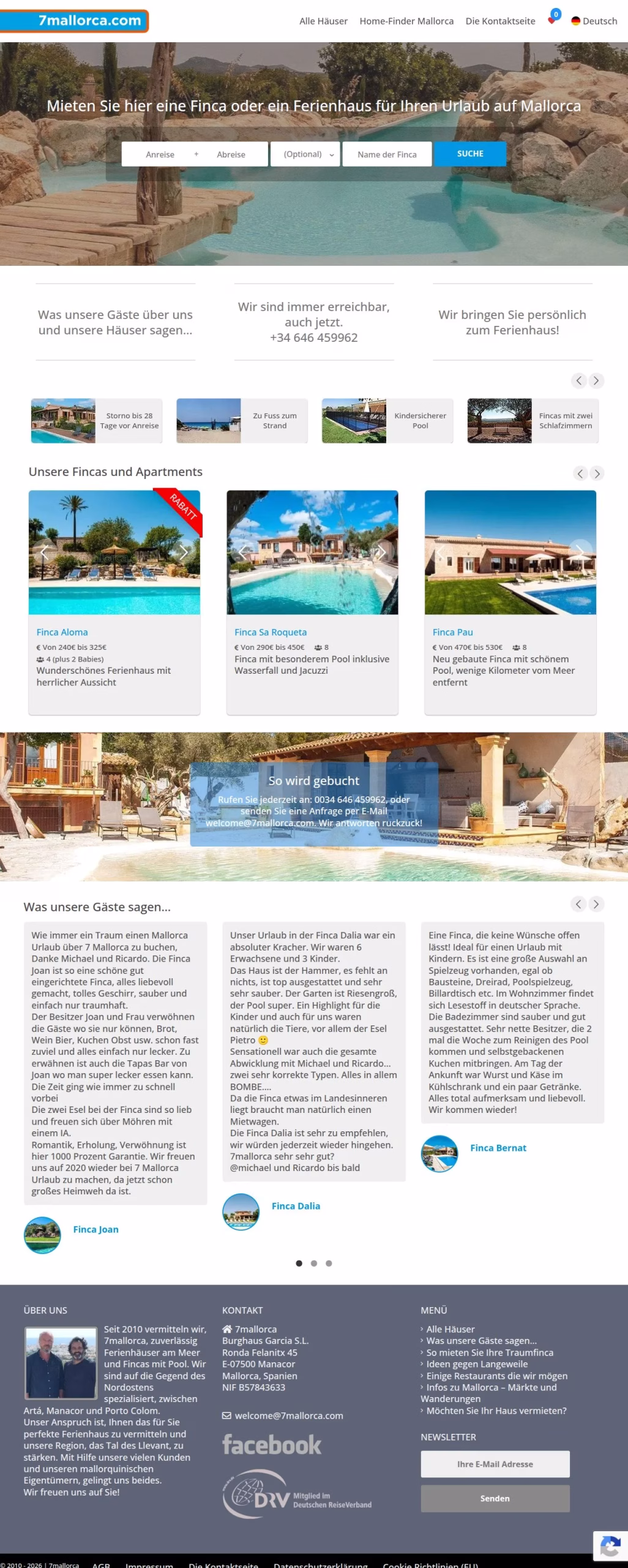 7mallorca-Website mit Suche nach Ferienhäusern auf Mallorca