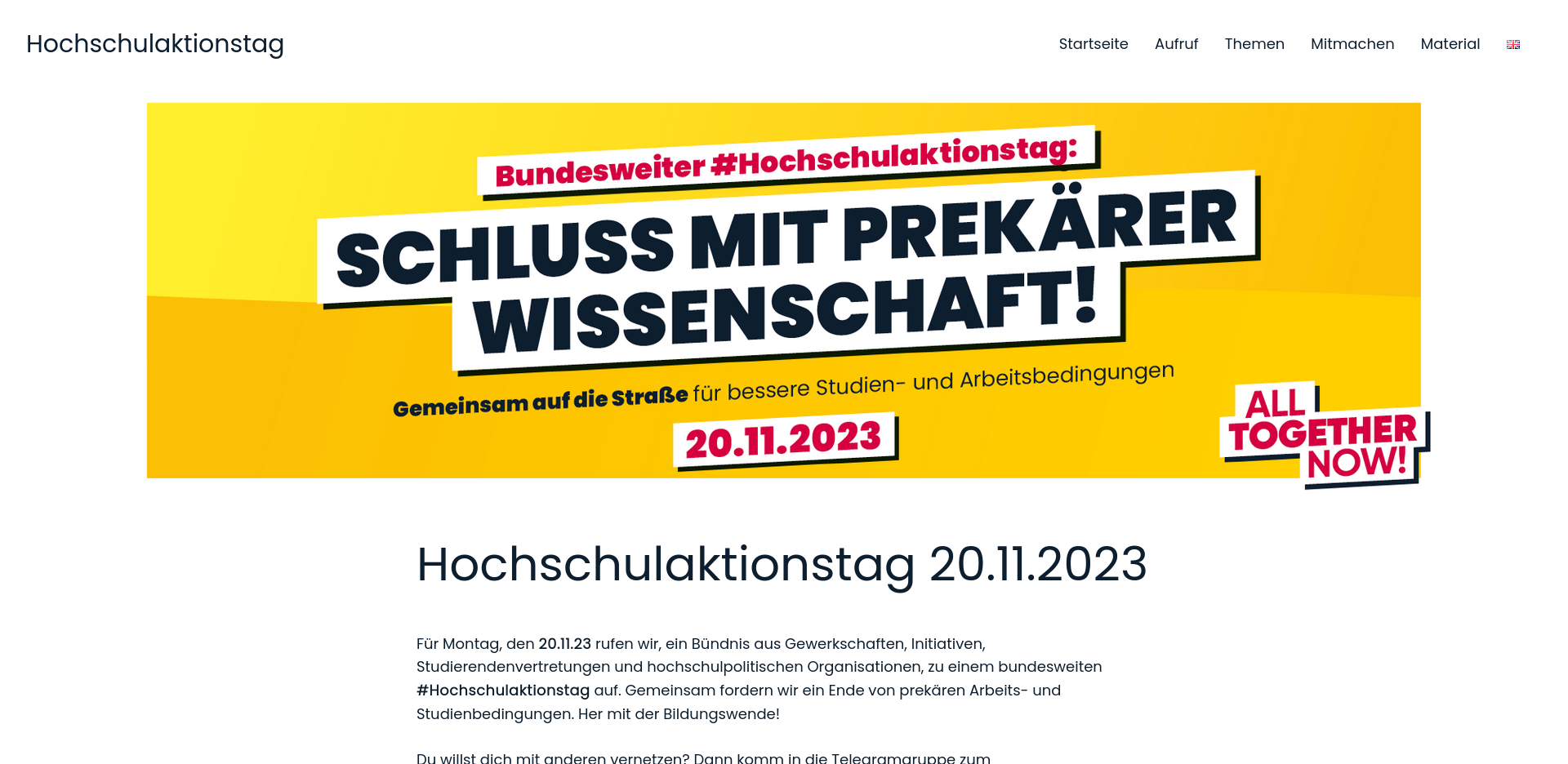 Startseite der Website Hochschulaktionstag