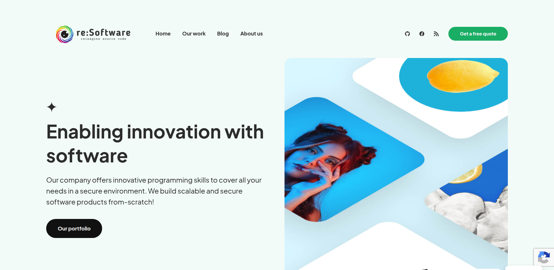 re:Software-Startseite mit Logo, Menü und dem Hero „Enabling innovation with software“