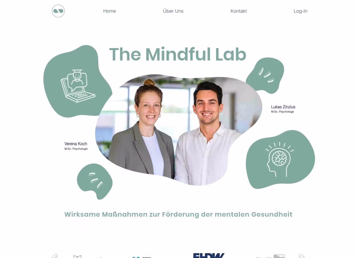 The Mindful Lab: grüne Gestaltung und Portrait von Verena Koch und Lukas Zinzius