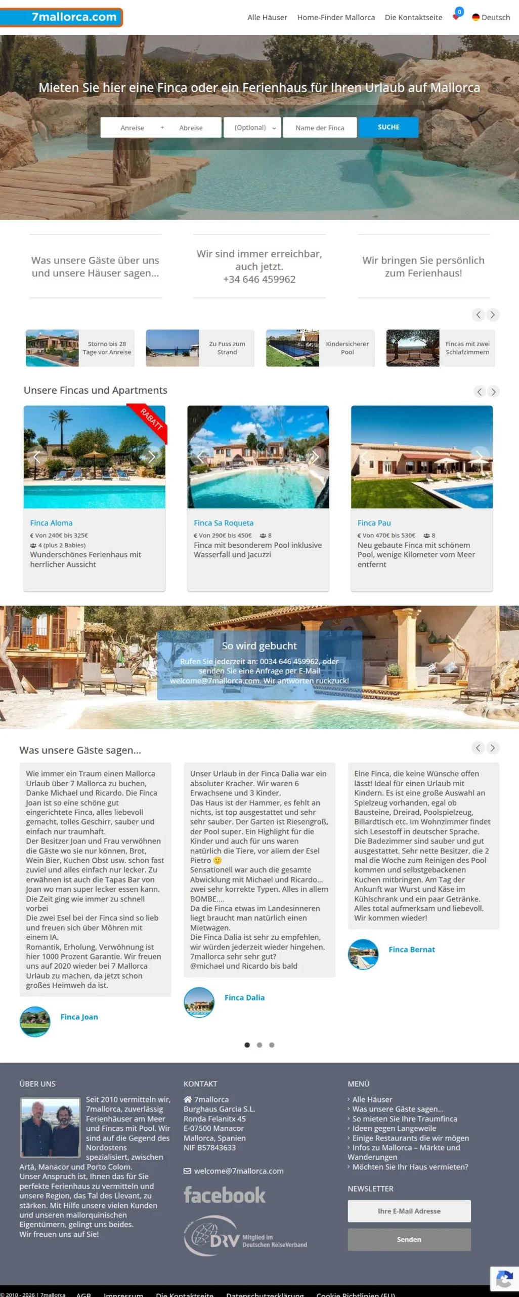7mallorca-Website mit Suche nach Ferienhäusern auf Mallorca